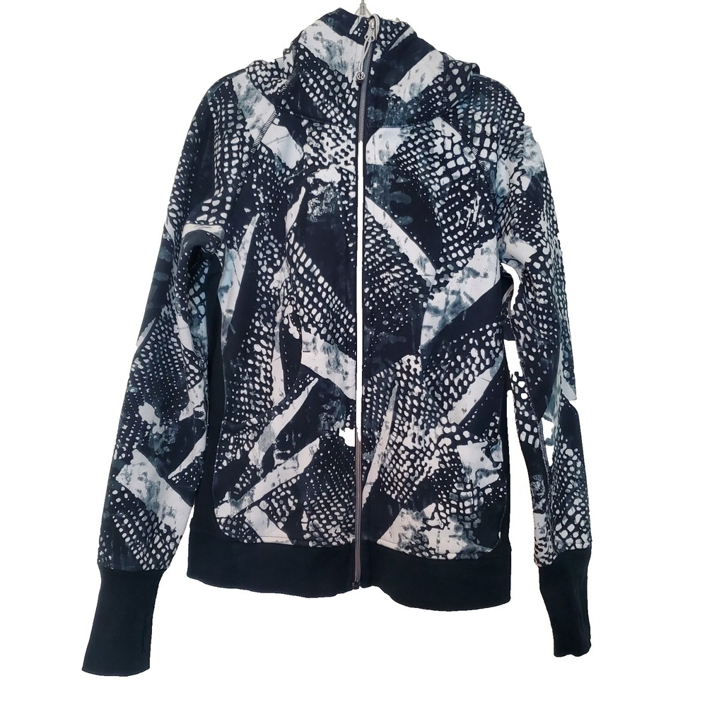 Lululemon Scuba Hoodie Full Zip Jacket Static Black White Dot Print Size 6